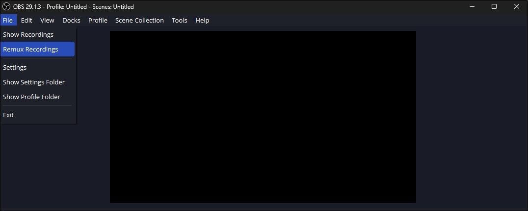 OBS Remux Recordings — окно выбора