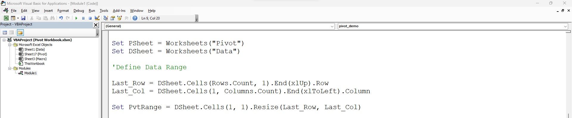 Код для определения диапазонов данных в VBA
