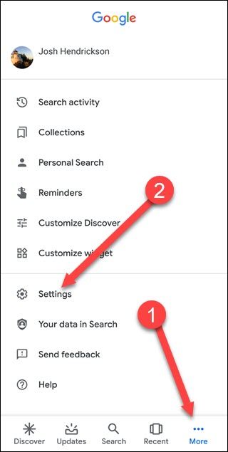Интерфейс Google Search с указанием Ещё и Настройки