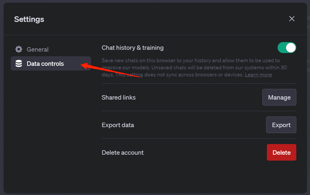 Раздел Управление данными (Data Controls) в настройках