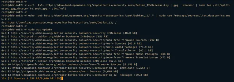 Добавление репозитория Zeek и ключа GPG
