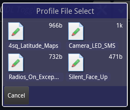 Окно выбора файла для импорта профиля Tasker