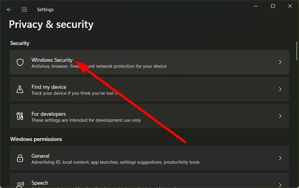 Панель защиты от вирусов и угроз в Windows Security