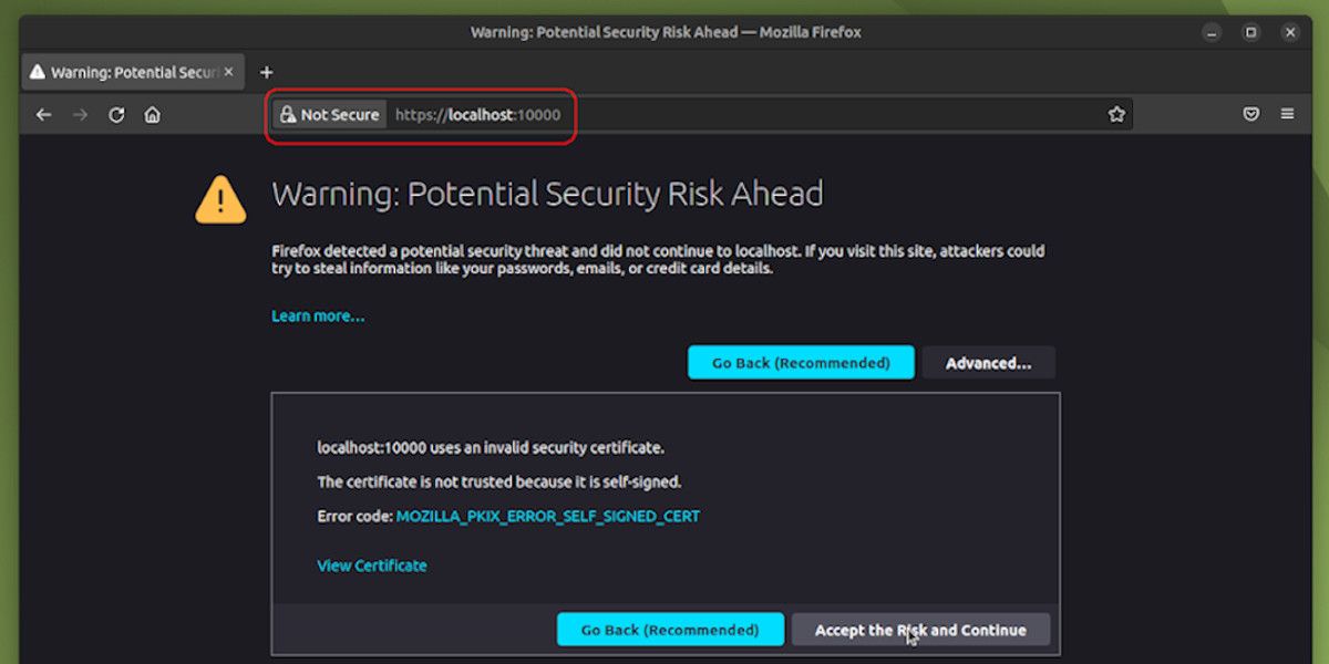 Adding an exception in Firefox while browsing a https URL without a valid certificate