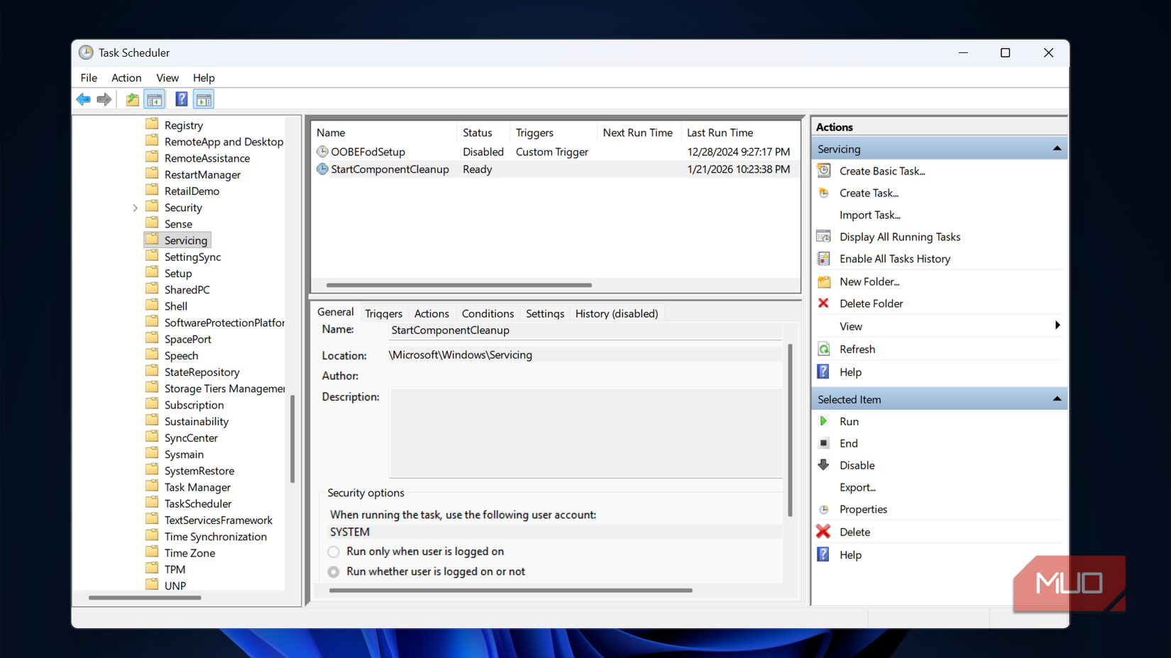 Задача StartComponentCleanup в Планировщике заданий Windows