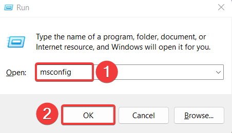 Apertura di msconfig per configurare l'avvio pulito