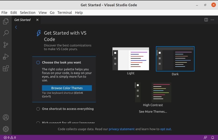Интерфейс Microsoft Visual Studio Code