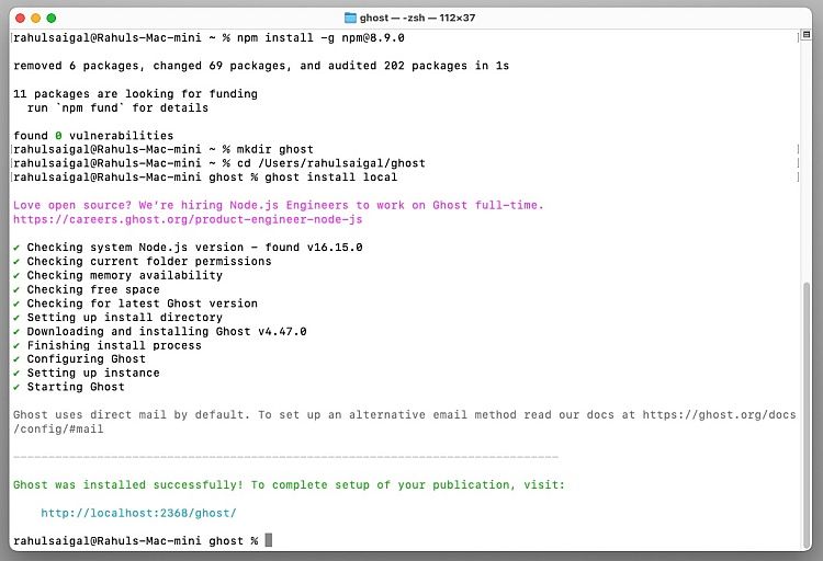 Установка Ghost CMS на macOS
