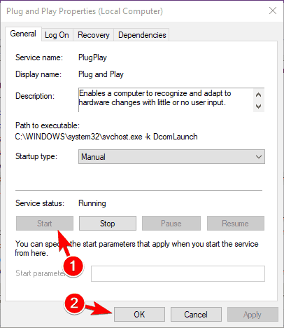 Запуск службы Plug and Play и изменение типа запуска
