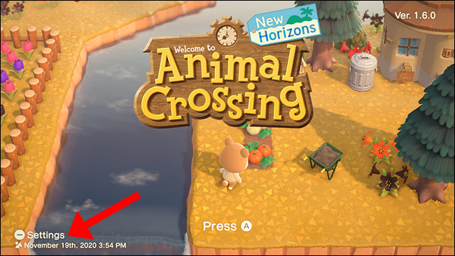 Меню настроек Animal Crossing на экране