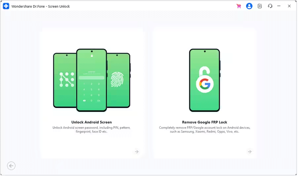 Интерфейс Dr.Fone при выборе функции Screen Unlock