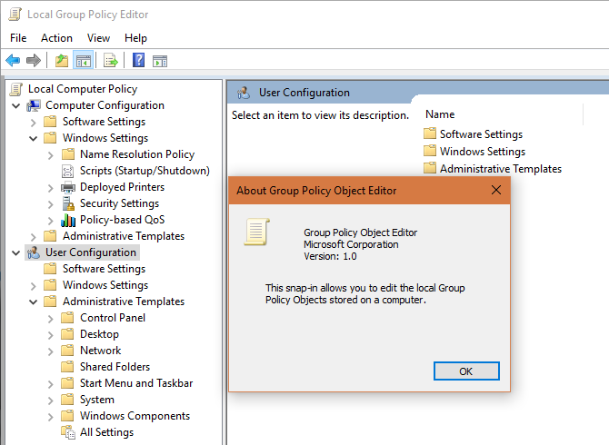 изображение: окно редактора локальной групповой политики Windows