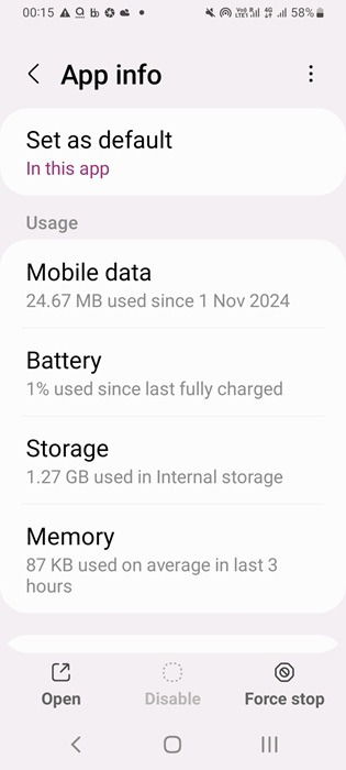 App di sistema Android inutilizzata che consuma 1 percento di batteria dall'ultima carica.