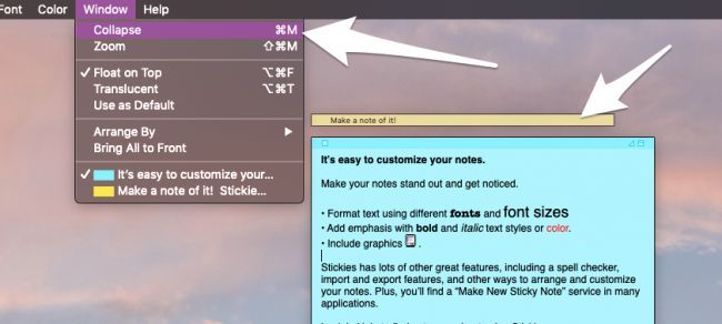 Свернутая заметка Stickies с минимальным заголовком