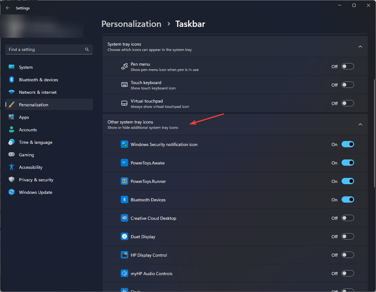Список других значков системного лотка