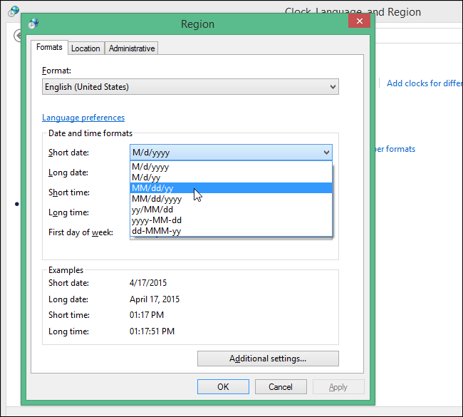 Выбор формата короткой даты