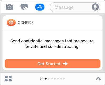 Экран приветствия Confide в iMessage