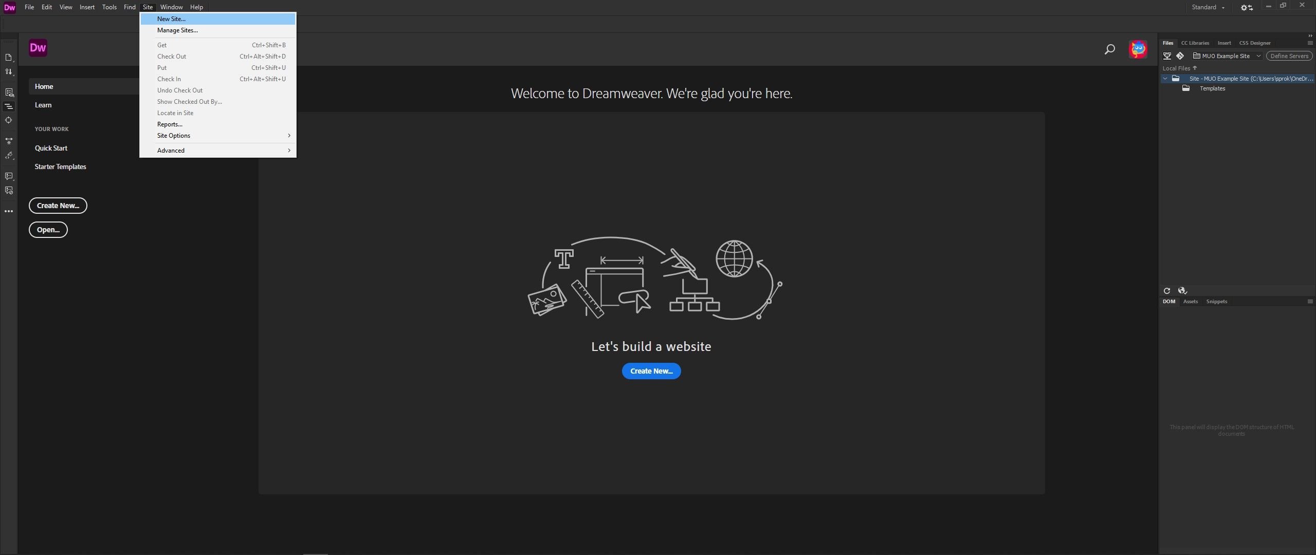 add new site in dreamweaver