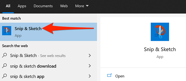 Запустите Snip & Sketch из меню Пуск