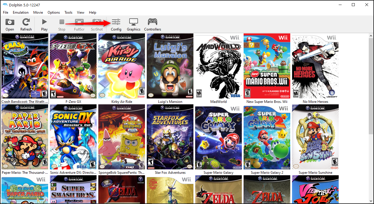 Нажмите «Config» на панели Dolphin