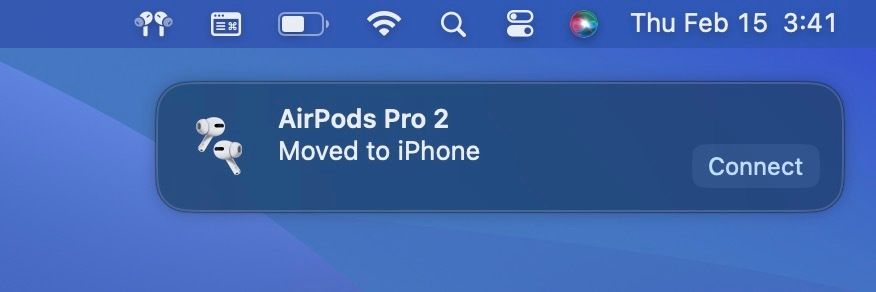 Подсказка AirPods с кнопкой подключения на Mac