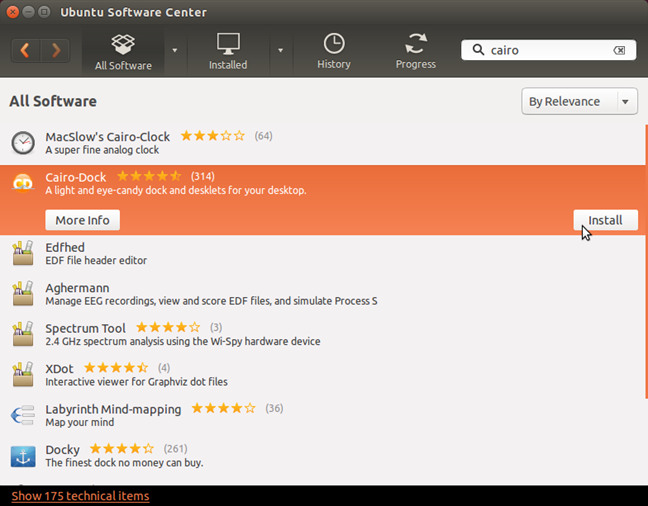 Нажатие кнопки Install для установки Cairo-Dock