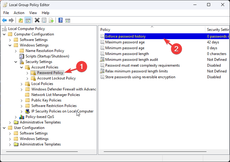 Параметр «Enforce password policy» в локальной групповой политике