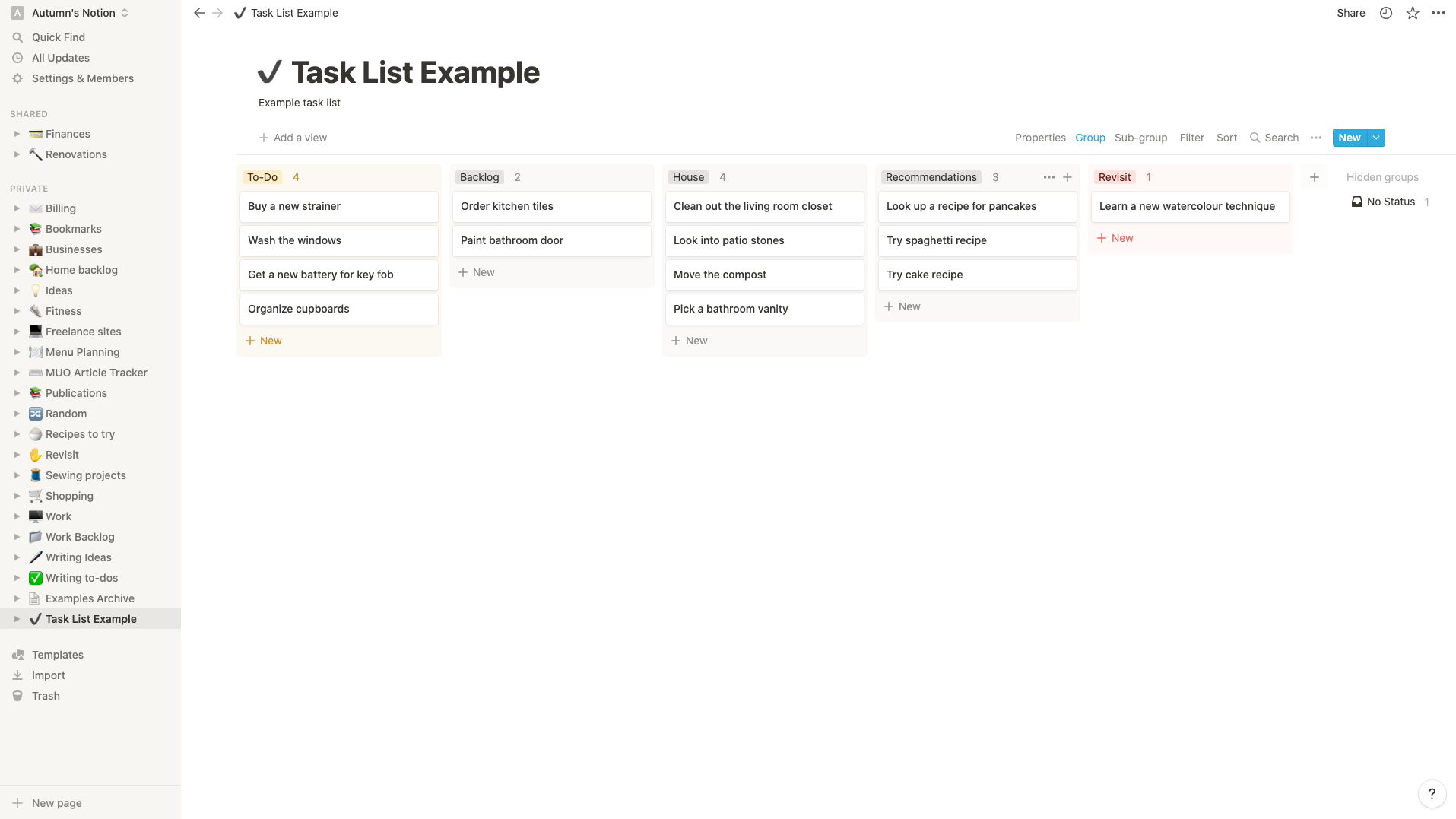 Доска, организованная по группам