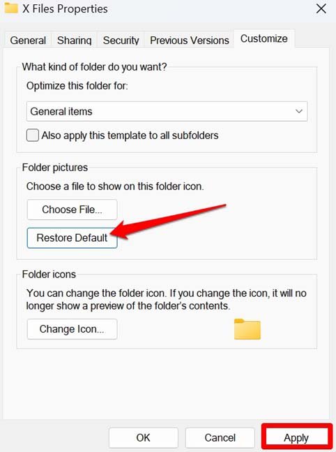 restore default folders Windows 11