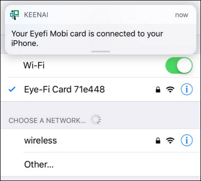 Подключение телефона напрямую к сети Eye‑Fi для передачи снимков