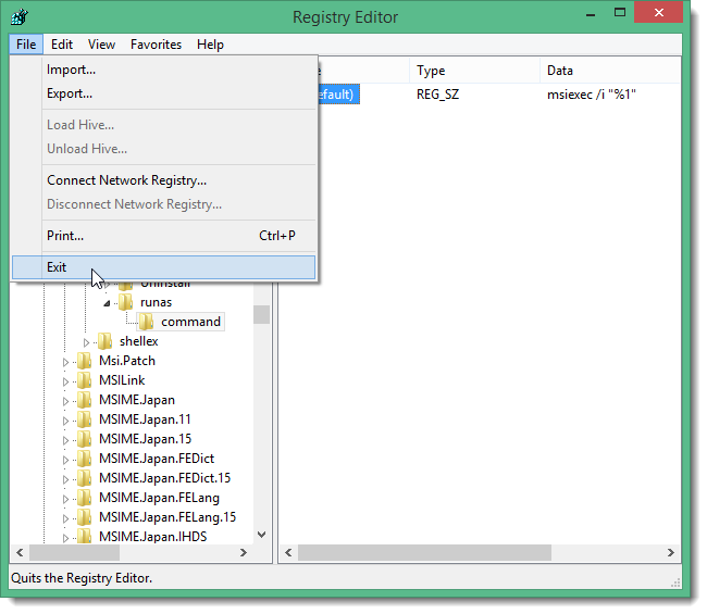 Закрытие редактора реестра