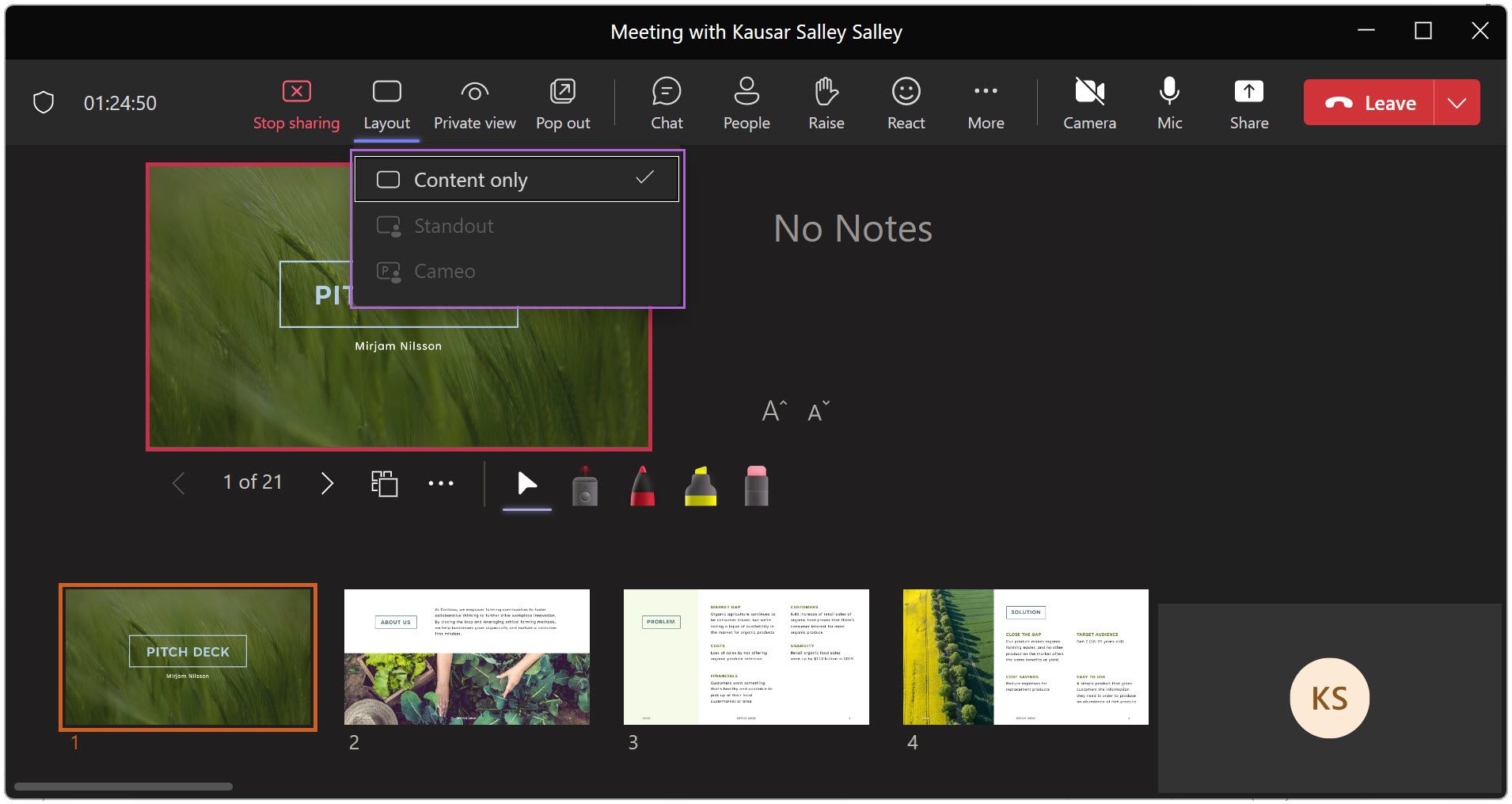 Presentation layout options in Teams