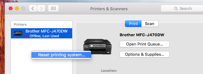 Сброс системы печати в macOS