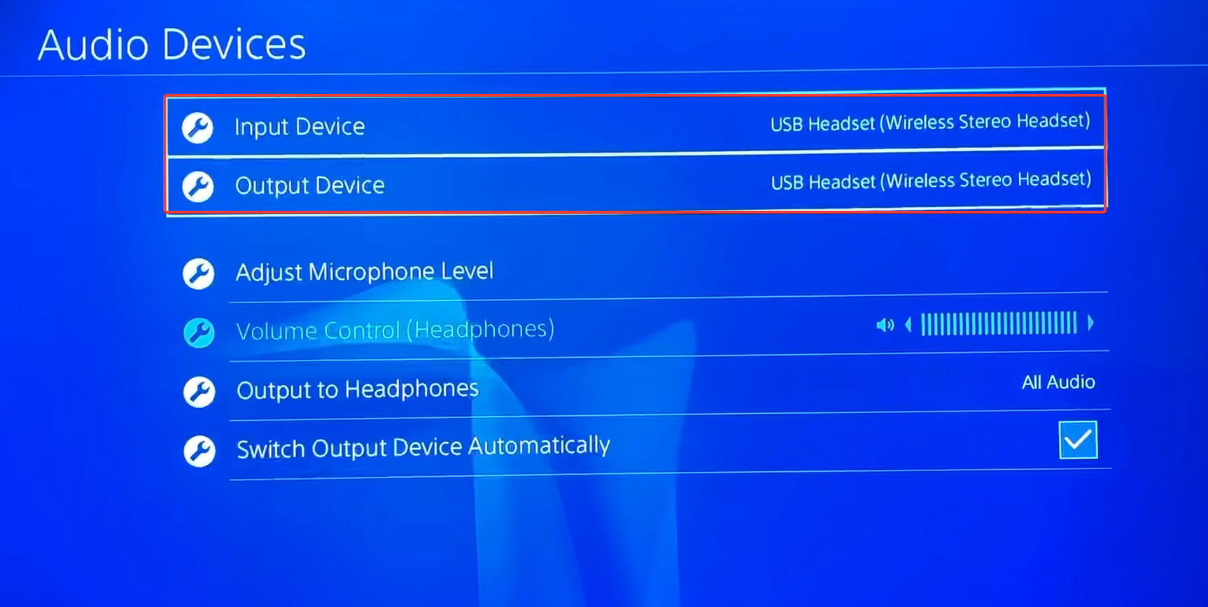 PS4 — выбор входного и выходного устройства