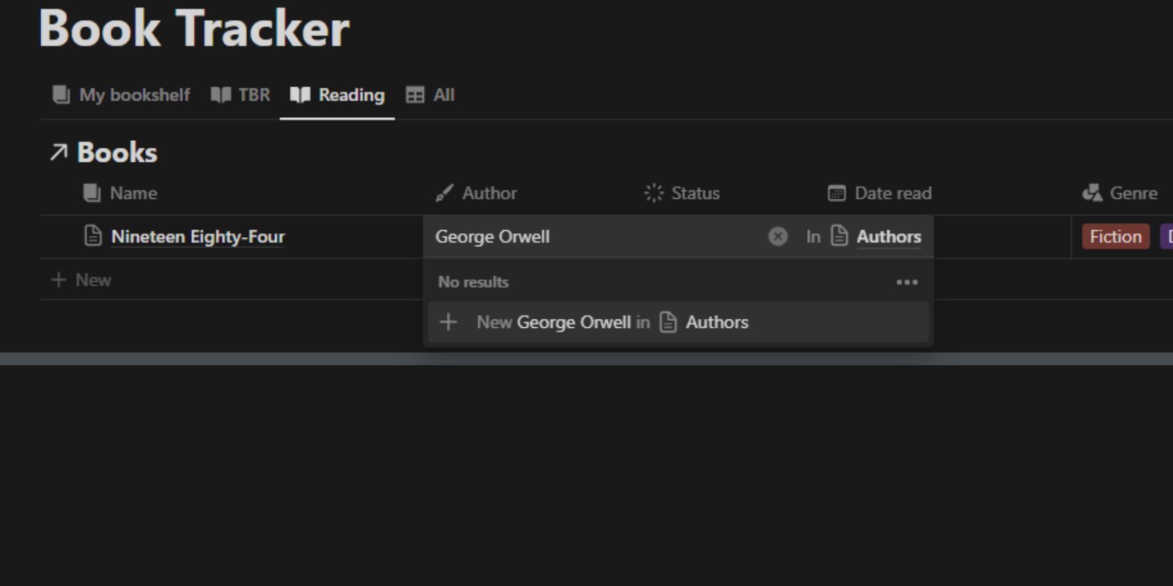 Скриншот Notion добавления новых авторов из вида Books