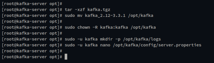 Распаковка Kafka и подготовка каталога /opt/kafka