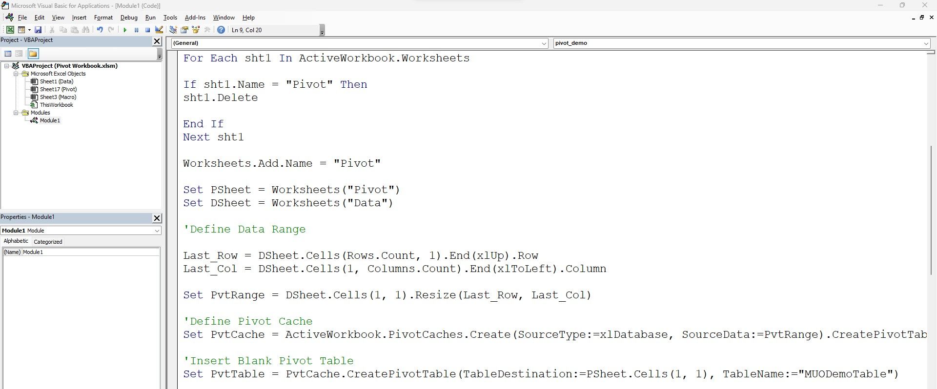 VBA-код создания PivotCache и PivotTable