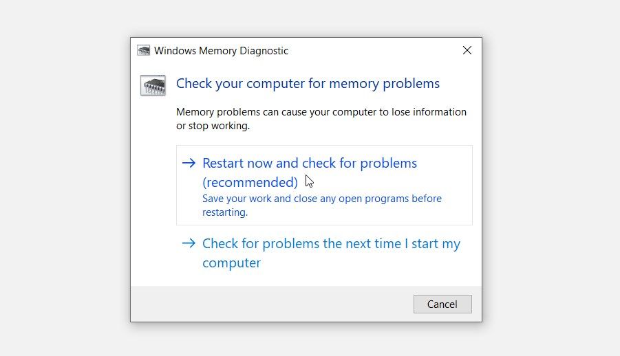Экран запуска Windows Memory Diagnostic