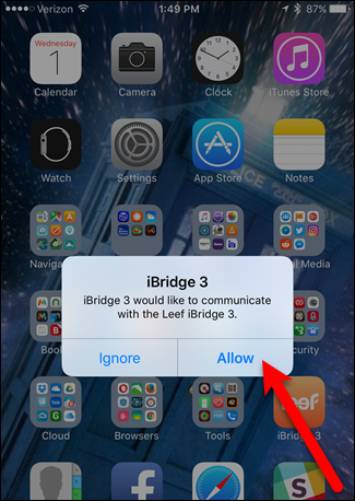 Разрешение приложению iBridge 3 подключаться к накопителю