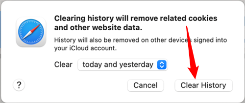 Диалог подтверждения Очистить историю с выпадающим меню времени