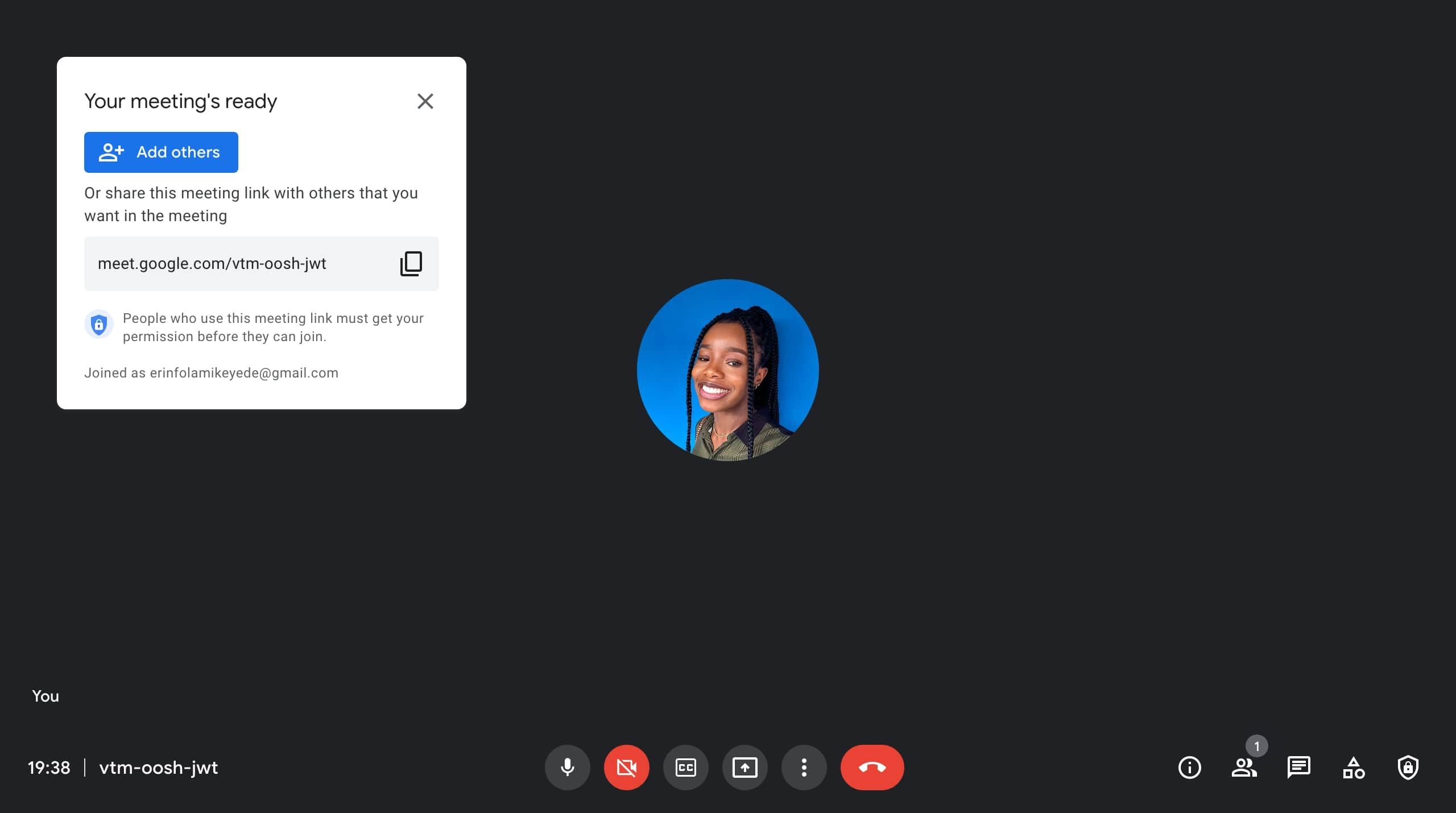 Интерфейс мгновенной встречи Google Meet с кнопкой Join