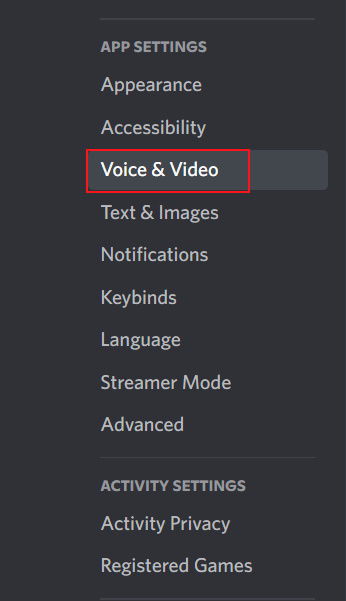 Раздел «Голос и видео» в Discord