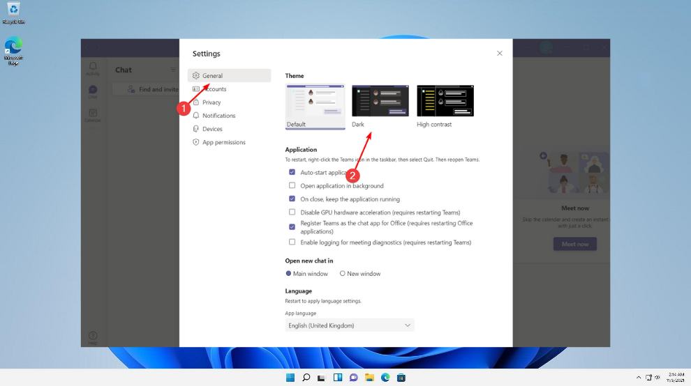 dark mode selection teams dark mode windows 11