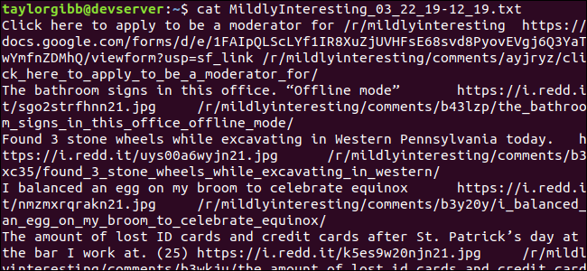 Просмотр сгенерированного файла с постами субреддита