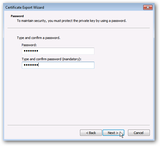 Ввод пароля для PFX