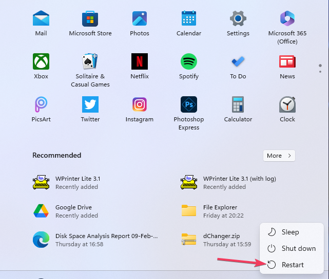 Restart option mouse flickering windows 11