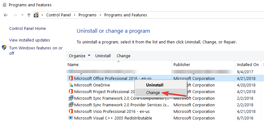 Opzione 'Ripara' per Microsoft Office nel Pannello di controllo