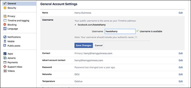 Простой username и персональная ссылка Facebook