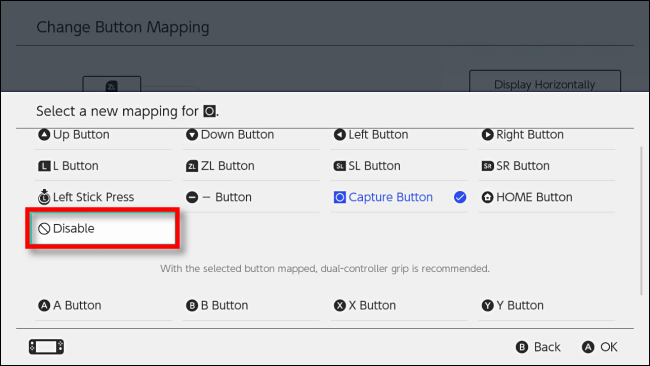 Select Disable from menu on Nintendo Switch