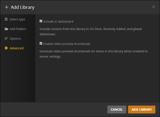 Кнопка 'Add Library' в веб-интерфейсе Plex